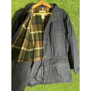 Eddie Bauer Jacket Men's L Wool Lined Mountain Parka Coat Hooded Navy Blue VTG